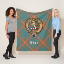 Clan Wilson Crest over Ancient Tartan Fleece Blanket