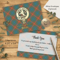 Clan Wilson Crest over Ancient Tartan Foil Invitation Postcard