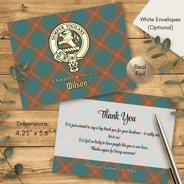 Clan Wilson Crest over Ancient Tartan Foil Invitation Postcard (Creator Uploaded)