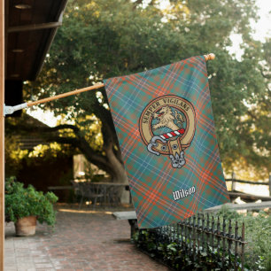 Clan Wilson Crest over Ancient Tartan House Flag