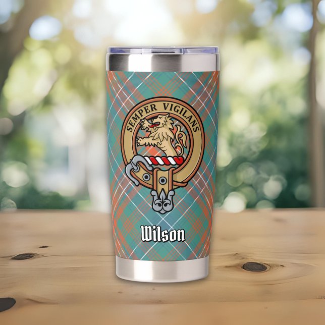 Clan Wilson Crest over Ancient Tartan Insulated Tumbler (Creator Uploaded)