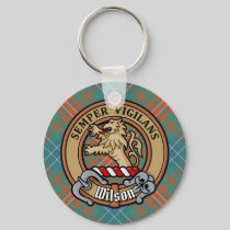 Clan Wilson Crest over Ancient Tartan Keychain