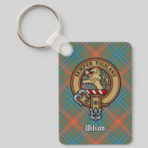 Clan Wilson Crest over Ancient Tartan Keychain