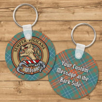 Clan Wilson Crest over Ancient Tartan Keychain