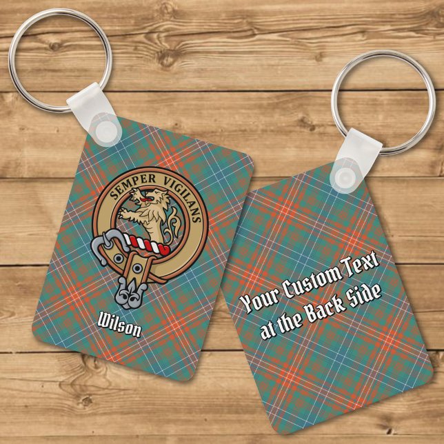 Clan Wilson Crest over Ancient Tartan Keychain (Creator Uploaded)