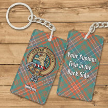 Clan Wilson Crest over Ancient Tartan Keychain