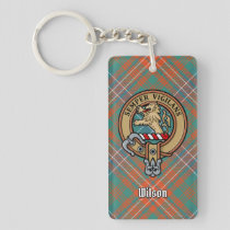 Clan Wilson Crest over Ancient Tartan Keychain