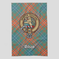 Clan Wilson Crest over Ancient Tartan Kitchen Towel