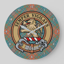 Clan Wilson Crest over Ancient Tartan Large Clock