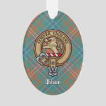 Clan Wilson Crest over Ancient Tartan Ornament