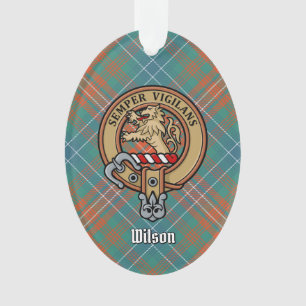 Clan Wilson Crest over Ancient Tartan Ornament