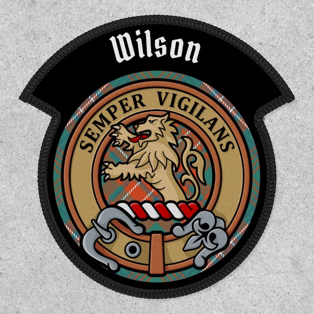 Clan Wilson Crest over Ancient Tartan Patch (Front)