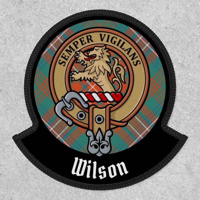 Clan Wilson Crest over Ancient Tartan Patch (Front)