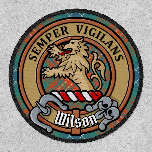 Clan Wilson Crest over Ancient Tartan Patch (Front)