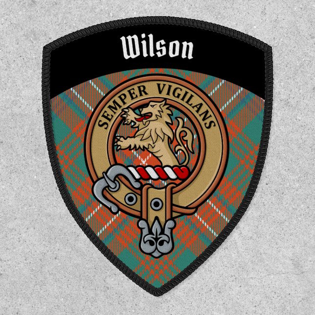 Clan Wilson Crest over Ancient Tartan Patch (Front)