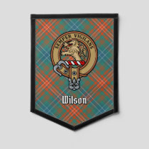 Clan Wilson Crest over Ancient Tartan Pennant