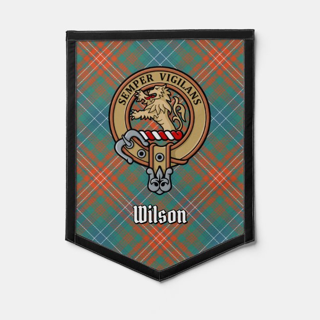 Clan Wilson Crest over Ancient Tartan Pennant (Front)