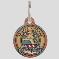 Clan Wilson Crest over Ancient Tartan Pet ID Tag