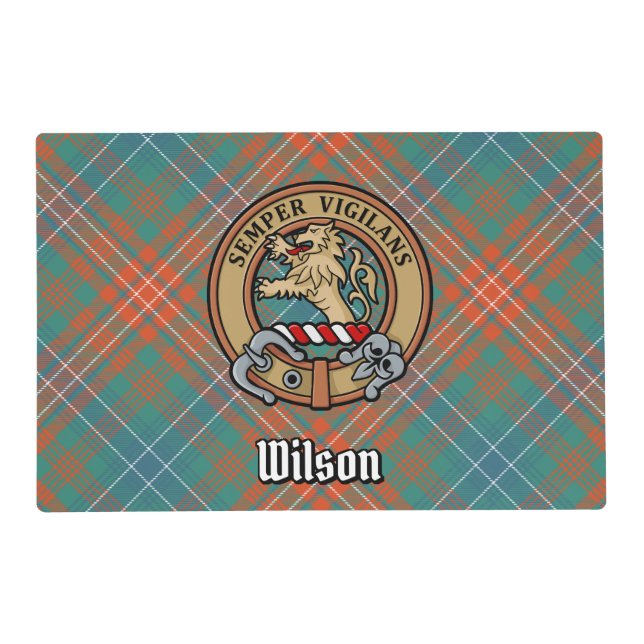 Clan Wilson Crest over Ancient Tartan Placemat (Front)