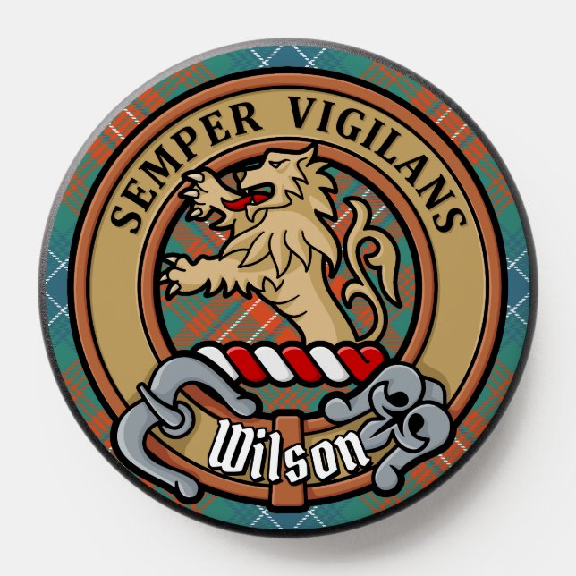 Clan Wilson Crest over Ancient Tartan PopSocket (Popsocket)
