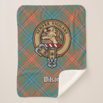 Clan Wilson Crest over Ancient Tartan Sherpa Blanket