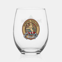 Clan Wilson Crest over Ancient Tartan Stemless Wine Glass