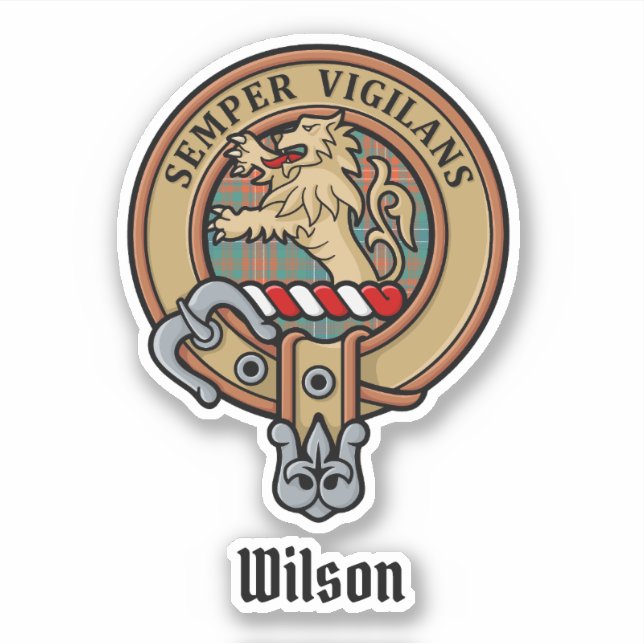 Clan Wilson Crest over Ancient Tartan Sticker (Front)