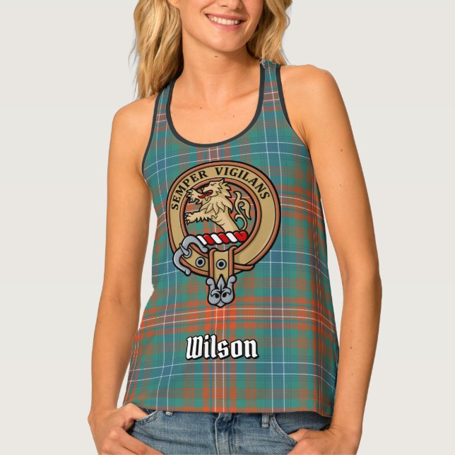 Clan Wilson Crest over Ancient Tartan Tank Top (Front)