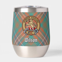 Clan Wilson Crest over Ancient Tartan Thermal Wine Tumbler
