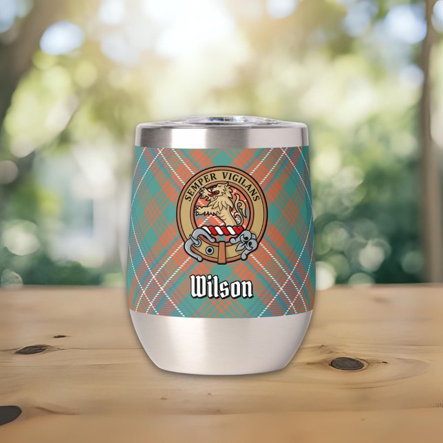 Clan Wilson Crest over Ancient Tartan Thermal Wine Tumbler (Creator Uploaded)