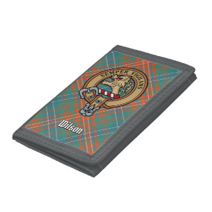 Clan Wilson Crest over Ancient Tartan Tri-fold Wallet