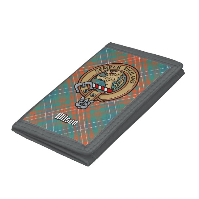 Clan Wilson Crest over Ancient Tartan Trifold Wallet (Bottom)