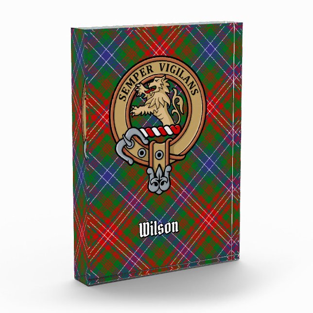 Clan Wilson Crest over Modern Tartan Acrylic Award (Left)