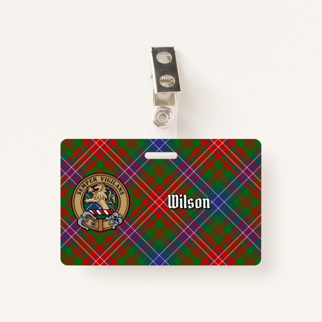 Clan Wilson Crest over Modern Tartan Badge (Front with Clip)
