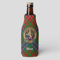 Clan Wilson Crest over Modern Tartan Bottle Cooler