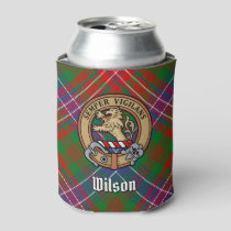 Clan Wilson Crest over Modern Tartan Can Cooler