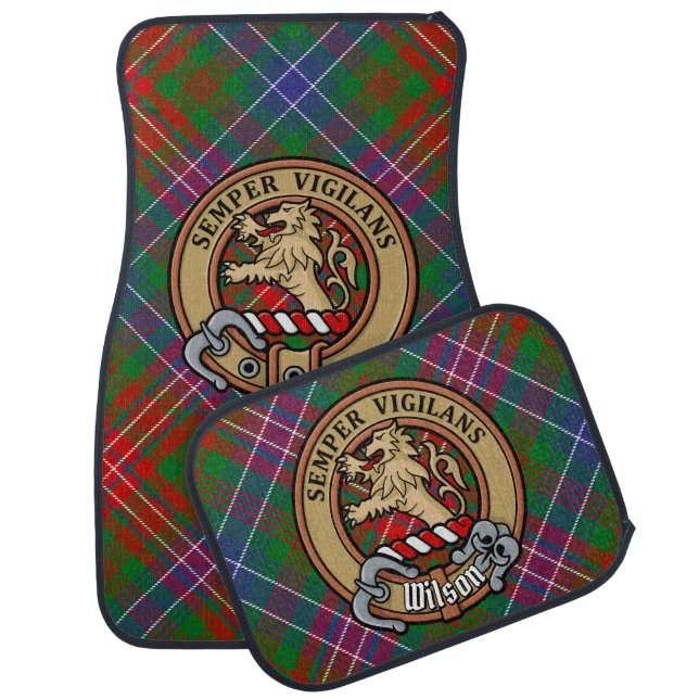 Clan Wilson Crest over Modern Tartan Car Floor Mat (Set)