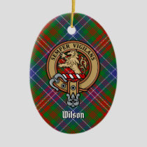 Clan Wilson Crest over Modern Tartan Ceramic Ornament