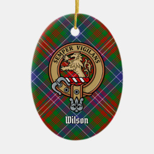 Clan Wilson Crest over Modern Tartan Ceramic Ornament