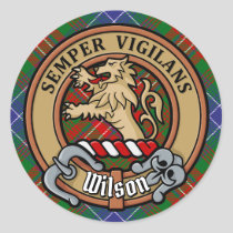 Clan Wilson Crest over Modern Tartan Classic Round Sticker