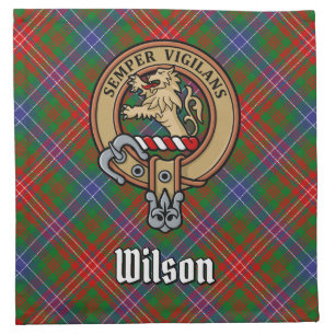 Clan Wilson Crest over Modern Tartan Cloth Napkin