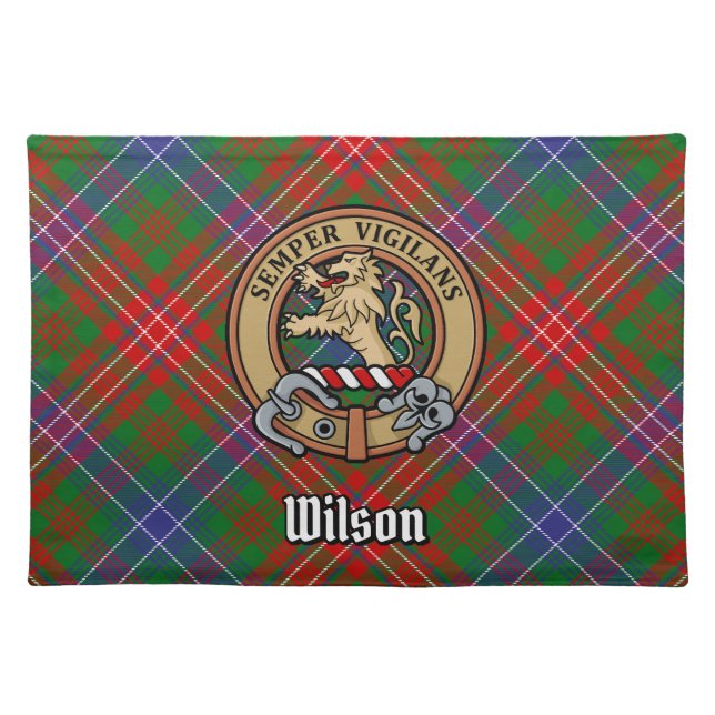 Clan Wilson Crest over Modern Tartan Cloth Placemat (Front)