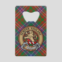 Clan Wilson Crest over Modern Tartan Credit Card Bottle Opener