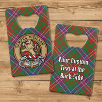Clan Wilson Crest over Modern Tartan Credit Card Bottle Opener