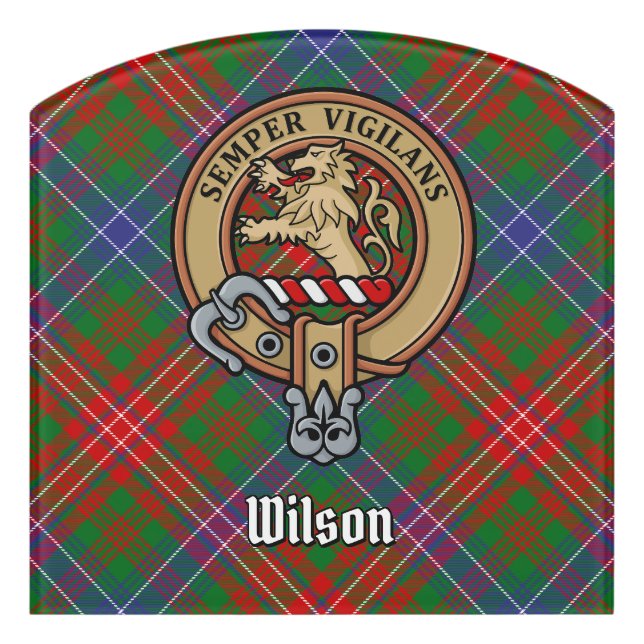 Clan Wilson Crest over Modern Tartan Door Sign (Contour Front)
