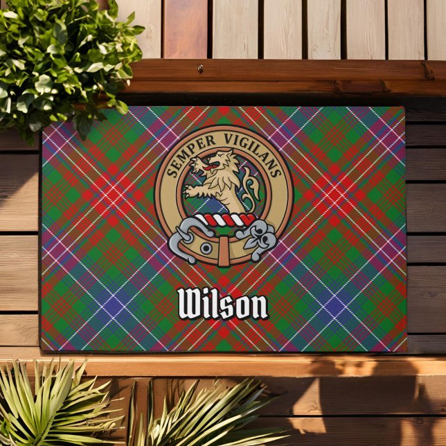 Clan Wilson Crest over Modern Tartan Doormat (Creator Uploaded)