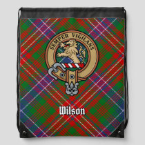 Clan Wilson Crest over Modern Tartan Drawstring Bag