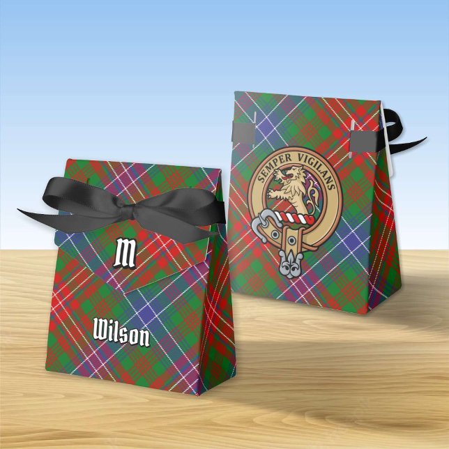 Clan Wilson Crest over Modern Tartan Favor Boxes (Creator Uploaded)