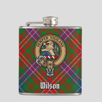 Clan Wilson Crest over Modern Tartan Flask