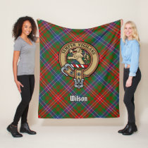 Clan Wilson Crest over Modern Tartan Fleece Blanket